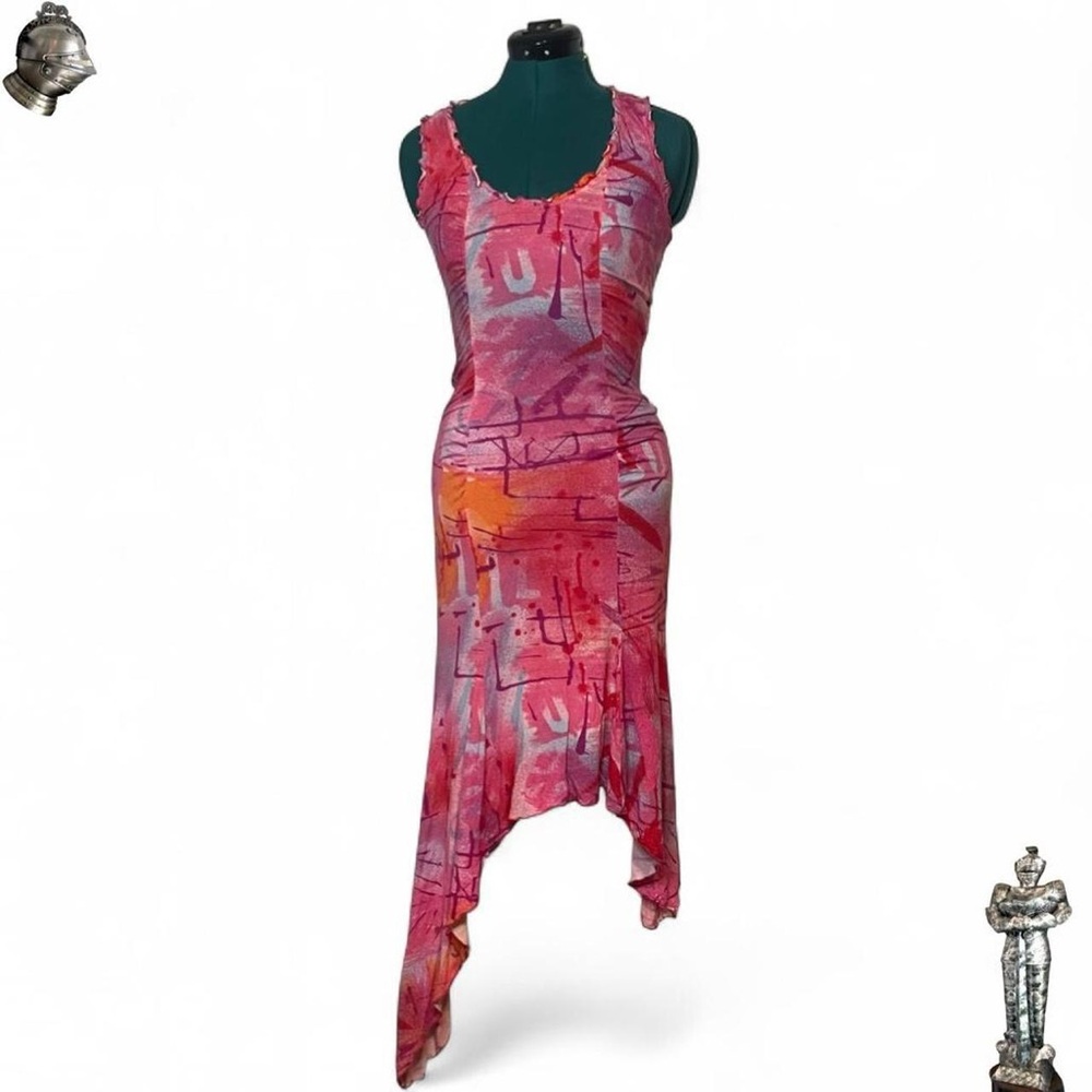 Fever Ungaro stretch euro rare pink abstract asymmetrical ruched fairy dress
